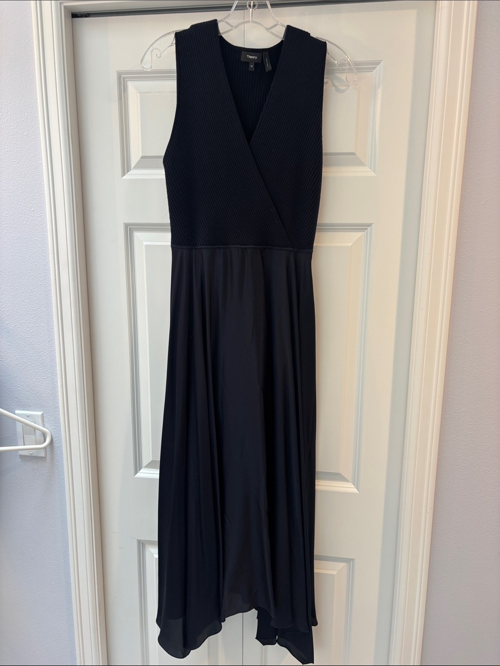 Theory Navy Sleeveless V-Neck High-Low Maxi Dress